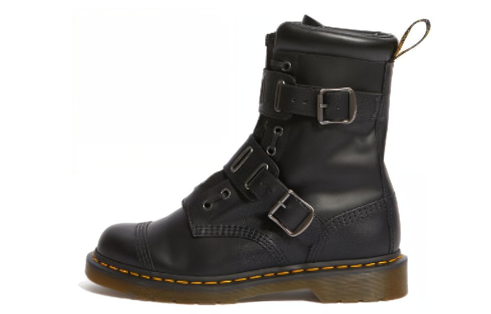 Dr.Martens Quynn Smooth Leather Buckle Lace Up Boots 'Black'