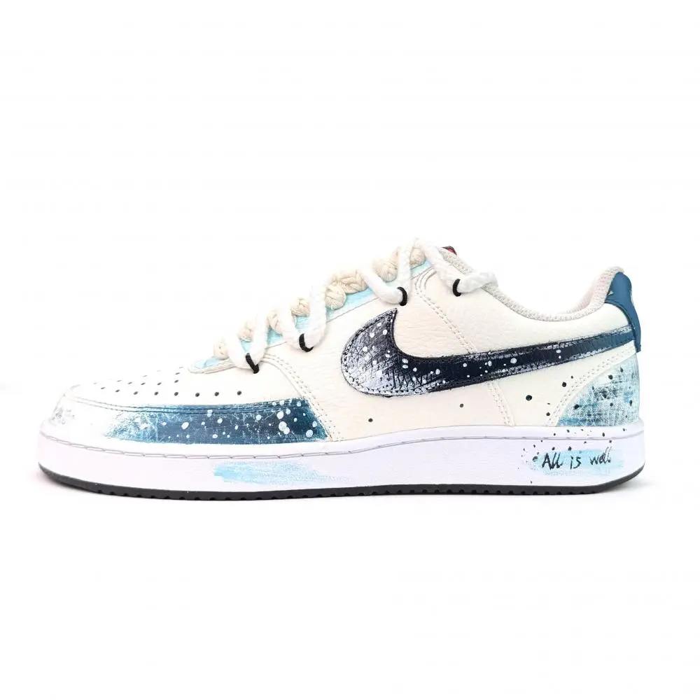 Nike Court Vision 1 Submarine World Cushioning, Wear Resistant Low top Skateboard Shoes Unisex Blue White