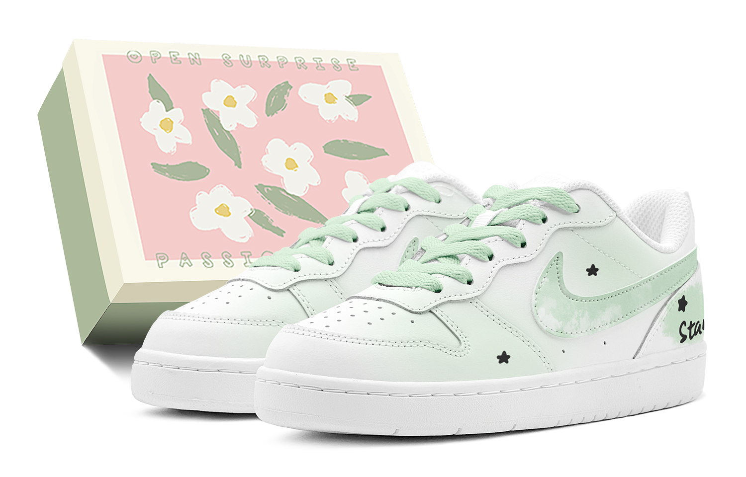 Nike Court Borough Couple's, Mint Starry Sky, Refreshing Low top Skateboard Shoes Women's Light Green