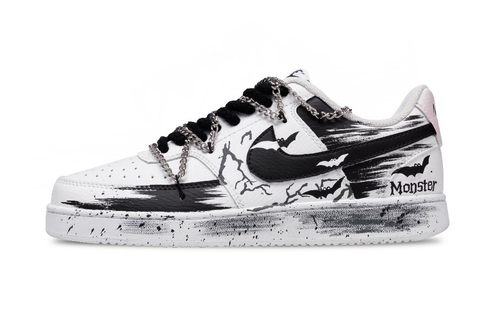 Nike Court Vision 1 Batman Night Anti Slip Wear Resistant Low Top Skateboard Shoes Men's Black White