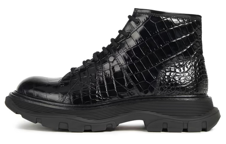 Alexander McQueen Crocodile Effect Hybrid Boots 'Black' Women's