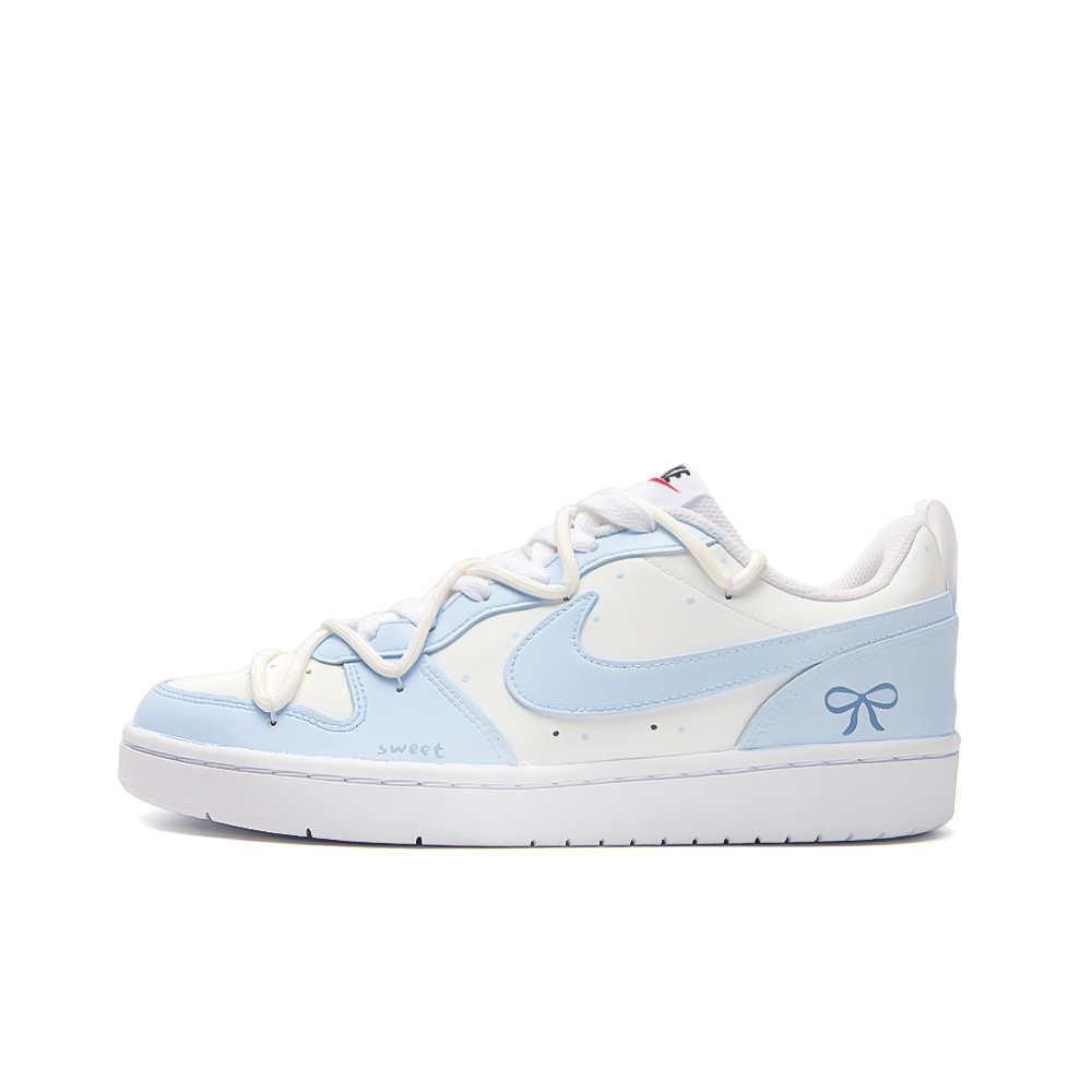 Nike Court Borough Blue Lace-Up Amber Slip-Resistant Cushioning Wear-Resistant Low-Top Skateboard Shoes GS White Blue