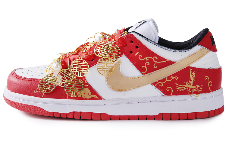 Nike Dunk Skateboard Shoes Unisex Low-Top Red White/Gold