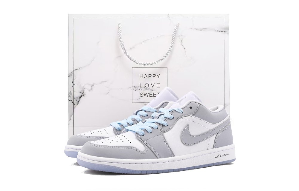 Jordan Air Jordan 1 Anti Slip Wear Resistant Low Top Vintage Basketball Shoes Women's White Gray