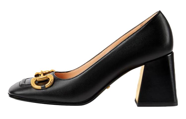 GUCCI Horsebit 75mm Pump Black Leather Women's