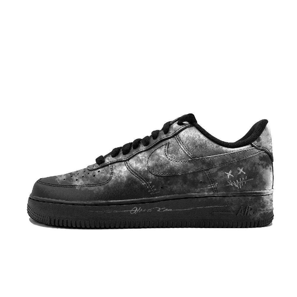 Nike Air Force 1 Graffiti Kingdom Cushioning, Wear Resistant Low Top Skateboard Shoes Unisex Black Silver