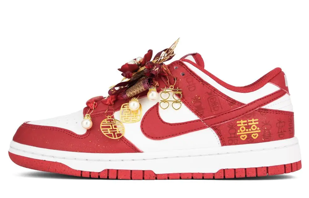 Nike Dunk Hundred Blessings And Auspiciousness Abrasion Resistant Low top Skateboard Shoes Unisex Red