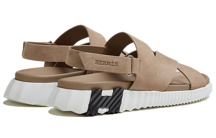 HERMES Electric One Strap Sandals Men's Gravel Beige Color