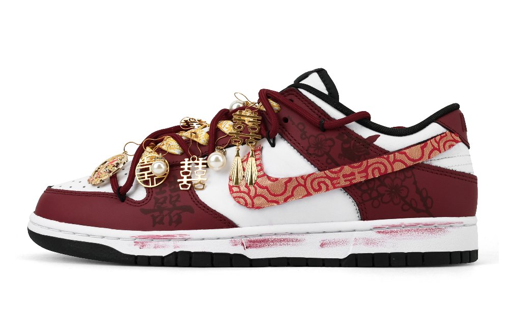 Nike Dunk Blooming Flowers And Full Moon Anti Slip Wear Resistant Low Top Skateboard Shoes Unisex Red
