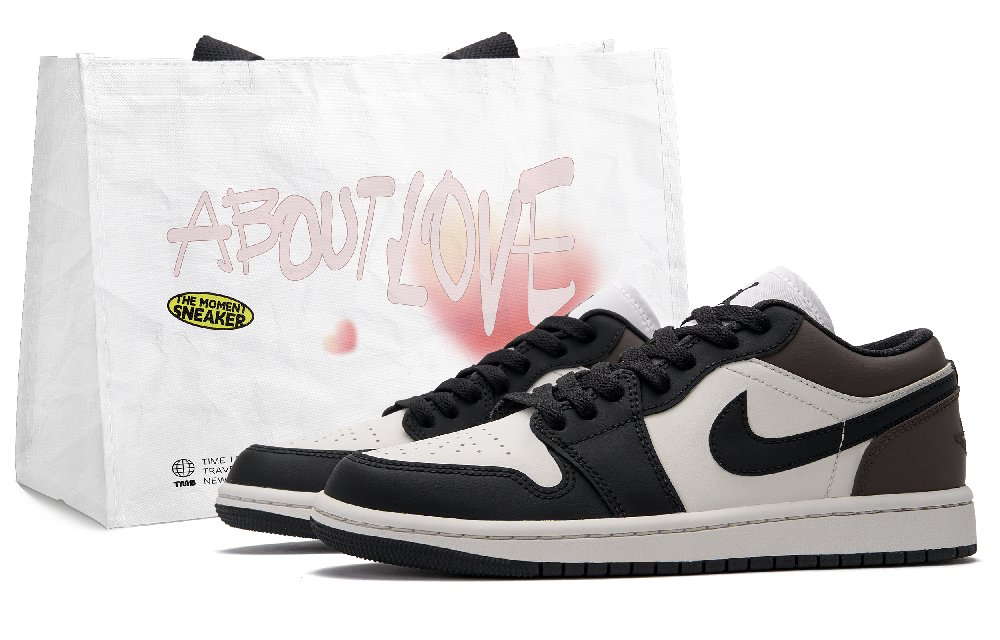 Jordan Air Jordan 1 Chocolates Mocha Abrasion Resistant Low Top Vintage Basketball Shoes Unisex Black White