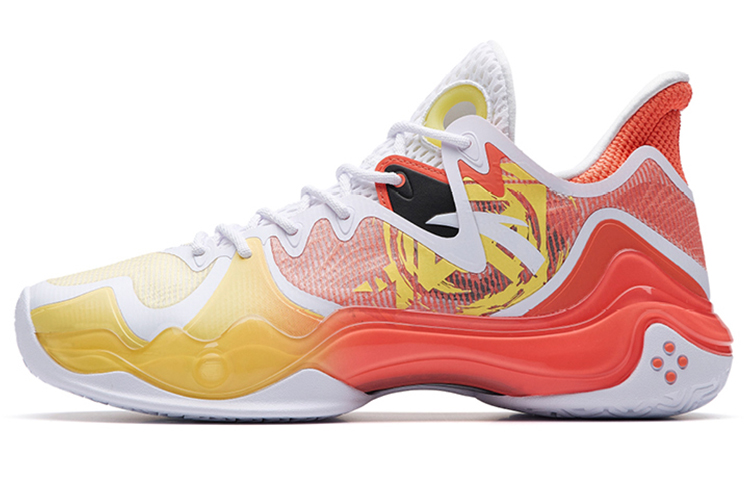 Anta Shock Wave 4 Anti-Slip Wear-Resistant Low-Top Basketball Shoes Orange Yellow