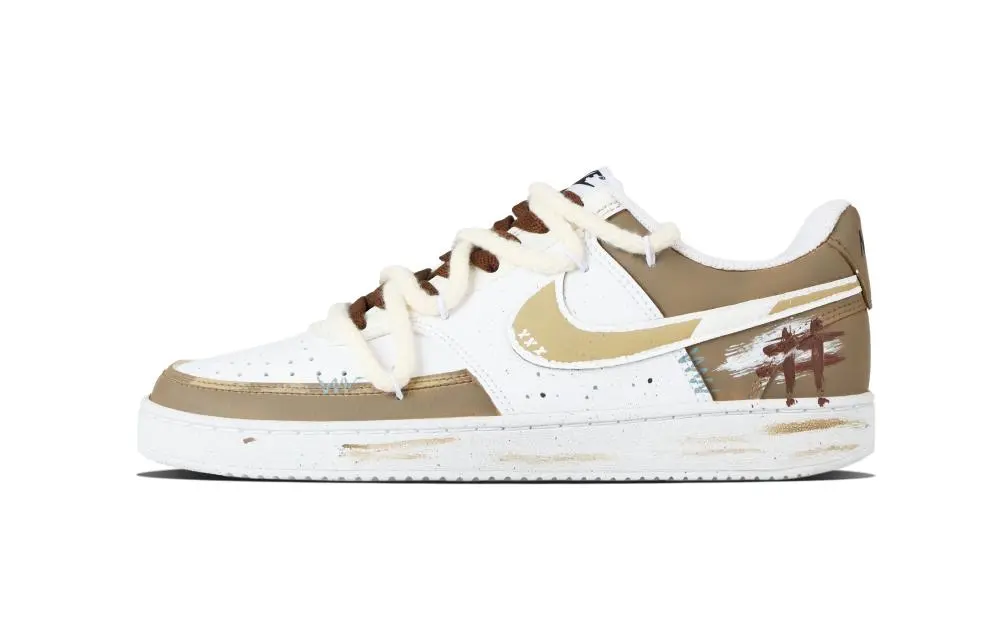 Nike Court Brown Rhythm White Shadow Abrasion Resistant Low top Skateboard Shoes Unisex Umber