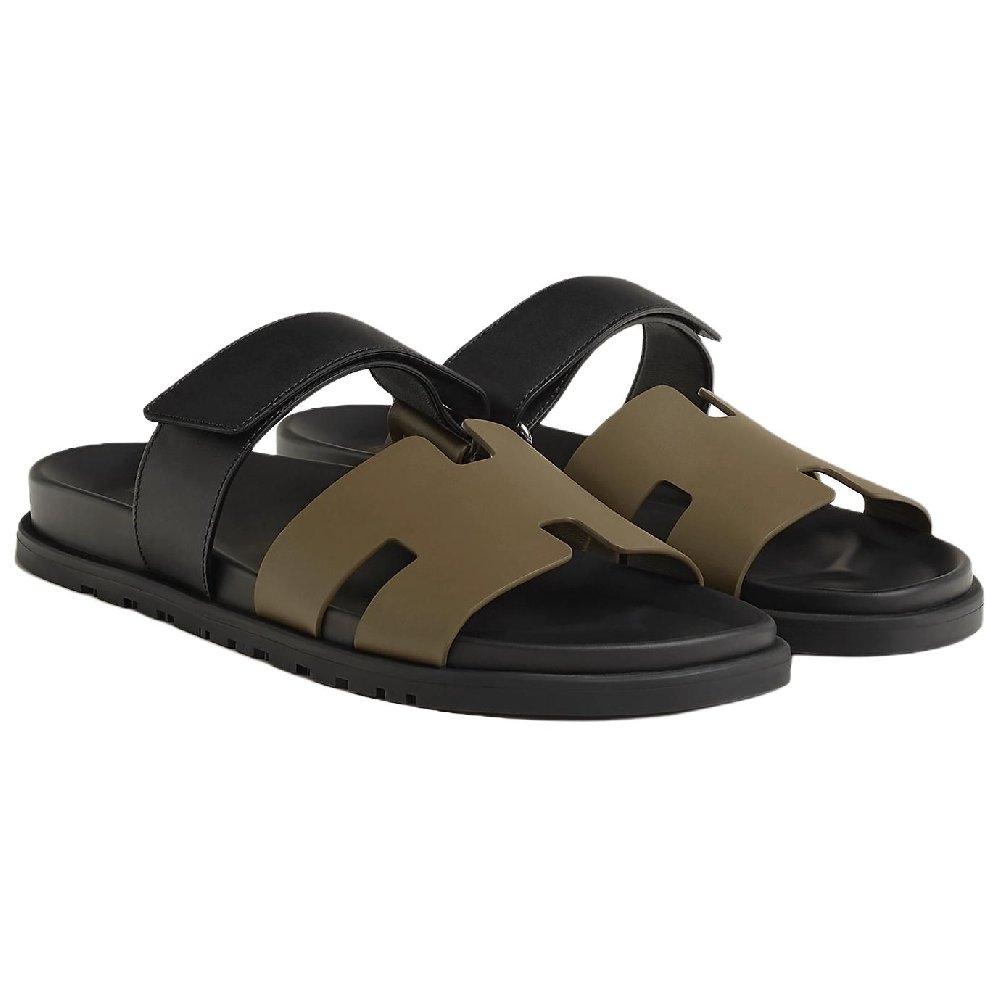 HERMES Chypre Slide Slippers Men's Black Umber