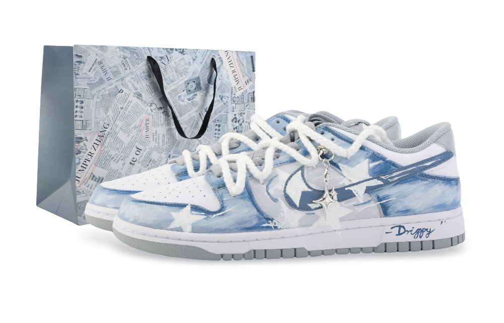 Nike Dunk Drippy Denim Stars Abrasion Resistant Low top Skateboard Shoes Unisex Blue