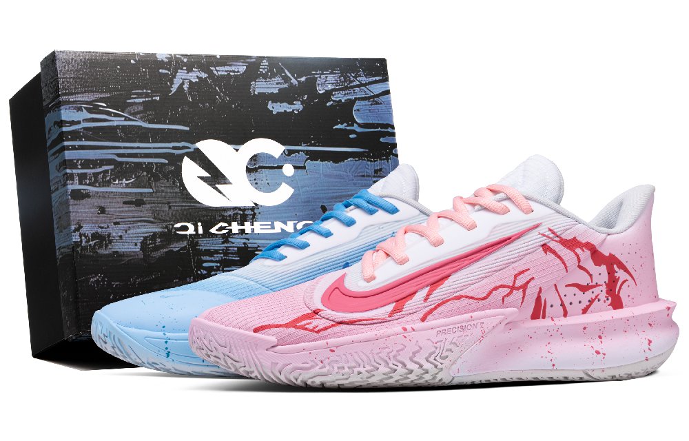 Nike Precision 7 Low Top Basketball Shoes Men's Pink Blue