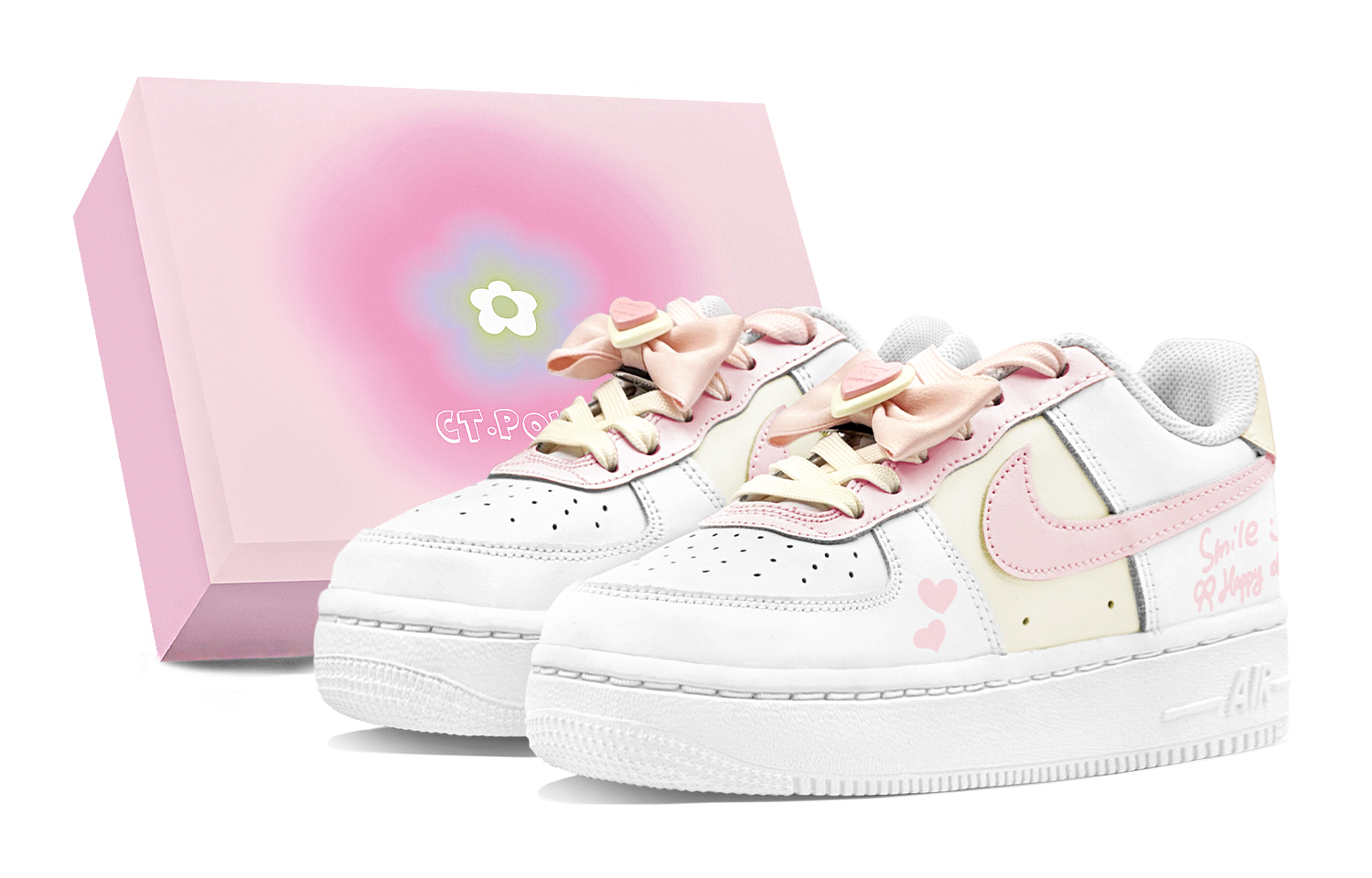 Nike Air Force 1 LE Air Force 1 Abrasion Resistant Low top Skateboard Shoes Women's White Pink Yellow
