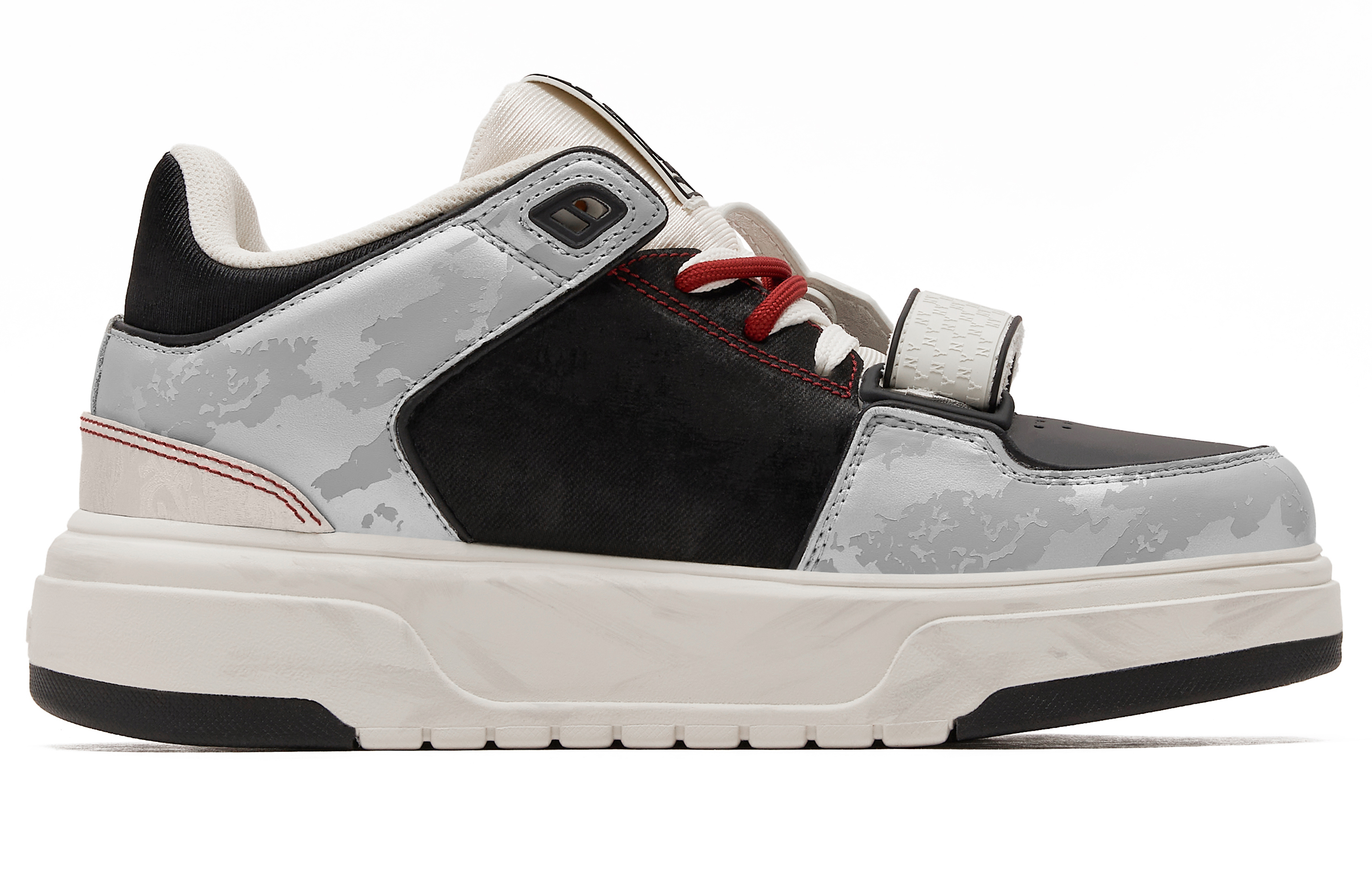 MLB Chunky Liner Anti-Slip Wear-Resistant Mid-Top Skateboard Shoes Unisex Black Silver