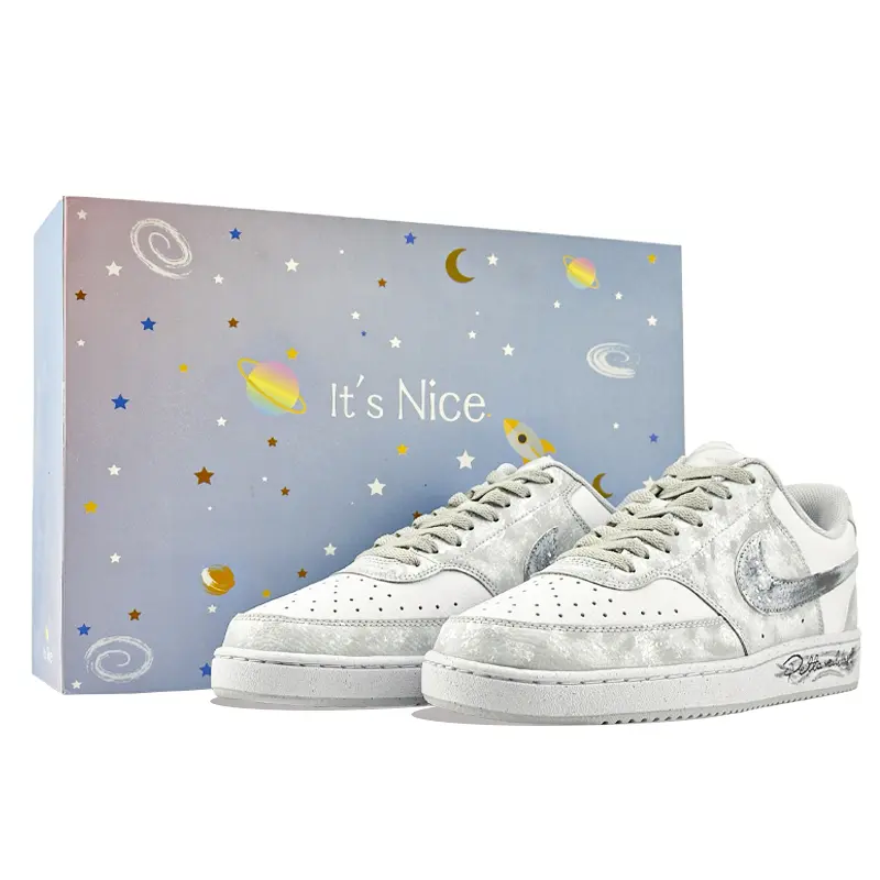 Nike Court Vision Mist Ash Trace Abrasion Resistant Low top Skateboard Shoes Men's Gray White