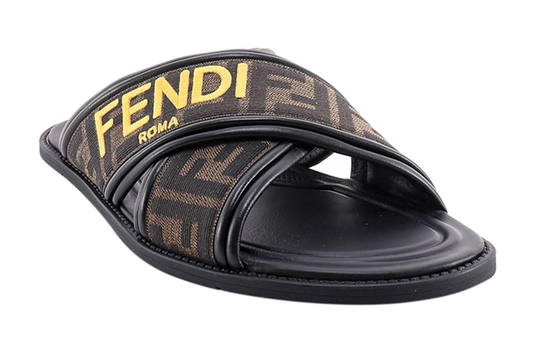 FENDI FF Motif Fabric Slide 'Embroidered Logo - Tobacco' купить в интернет-магазине Yoocart с быстрой доставкой по России.