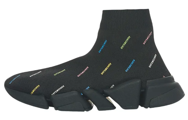 Balenciaga Speed 2.0 AllOver Logo Recycled Knit Black Multicolor Women's