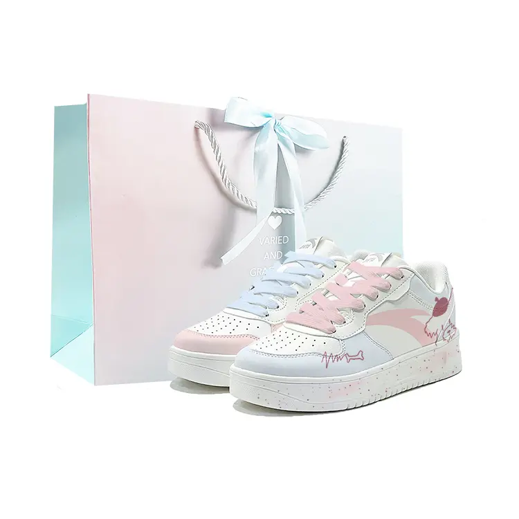 Anta Relaxed Slip Resistant Shock Absorbers Low Top Skateboard Shoes Unisex Blue Pink Mismatched