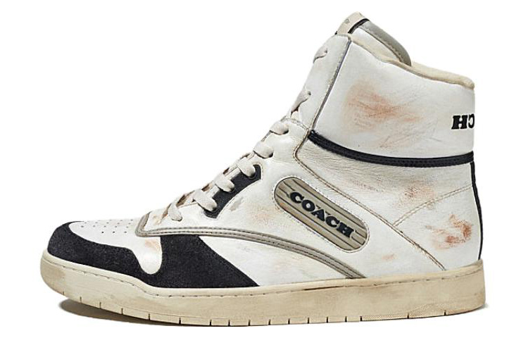 COACH High-Top Stylish Skateboarding Shoes Women's Beige Black