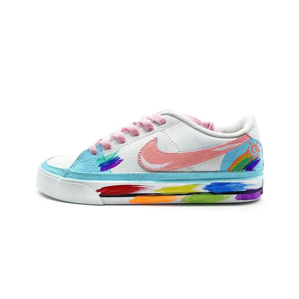 Nike Court Legacy Seven Colors Rainbow Abrasion Resistant Low top Skateboard Shoes Unisex White Blue Green