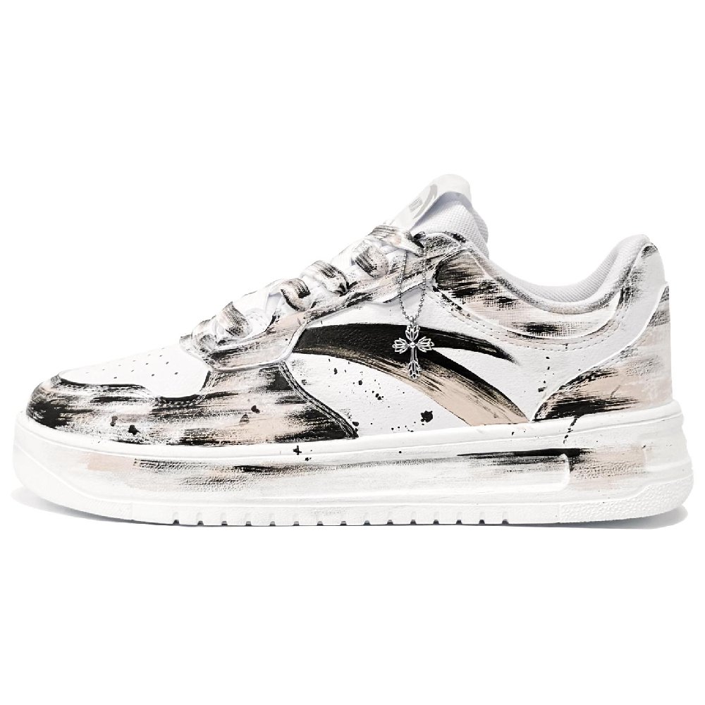 Anta Slip Resistant And Abrasion Resistant Coverage Low Top Skateboard Shoes Unisex White Black