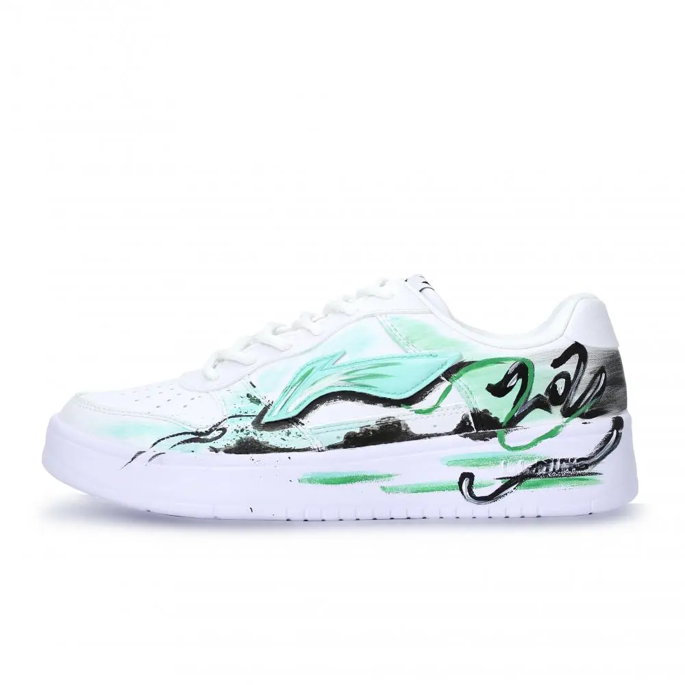 LiNing Pontoon Boats Abrasion Resistant, Lightweight, And Breathable Low top Skateboard Shoes Unisex White Green Black