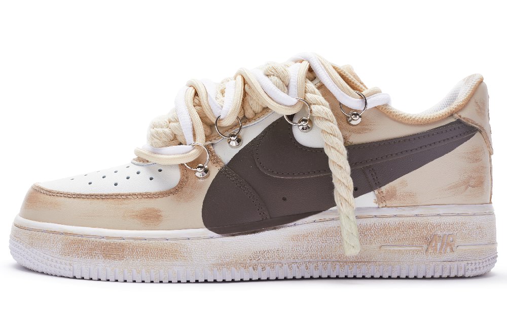 Nike Air Force 1 07 Air Force 1 T10 Anti Slip Wear Resistant Low Top Skateboard Shoes Men's White Dark Brown