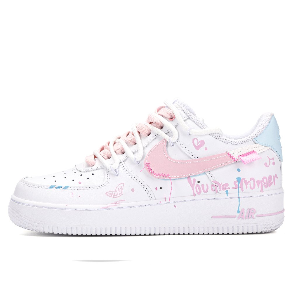 Nike Air Force 1 Abrasion Resistant Low Top Skateboard Shoes Unisex White Blue Pink