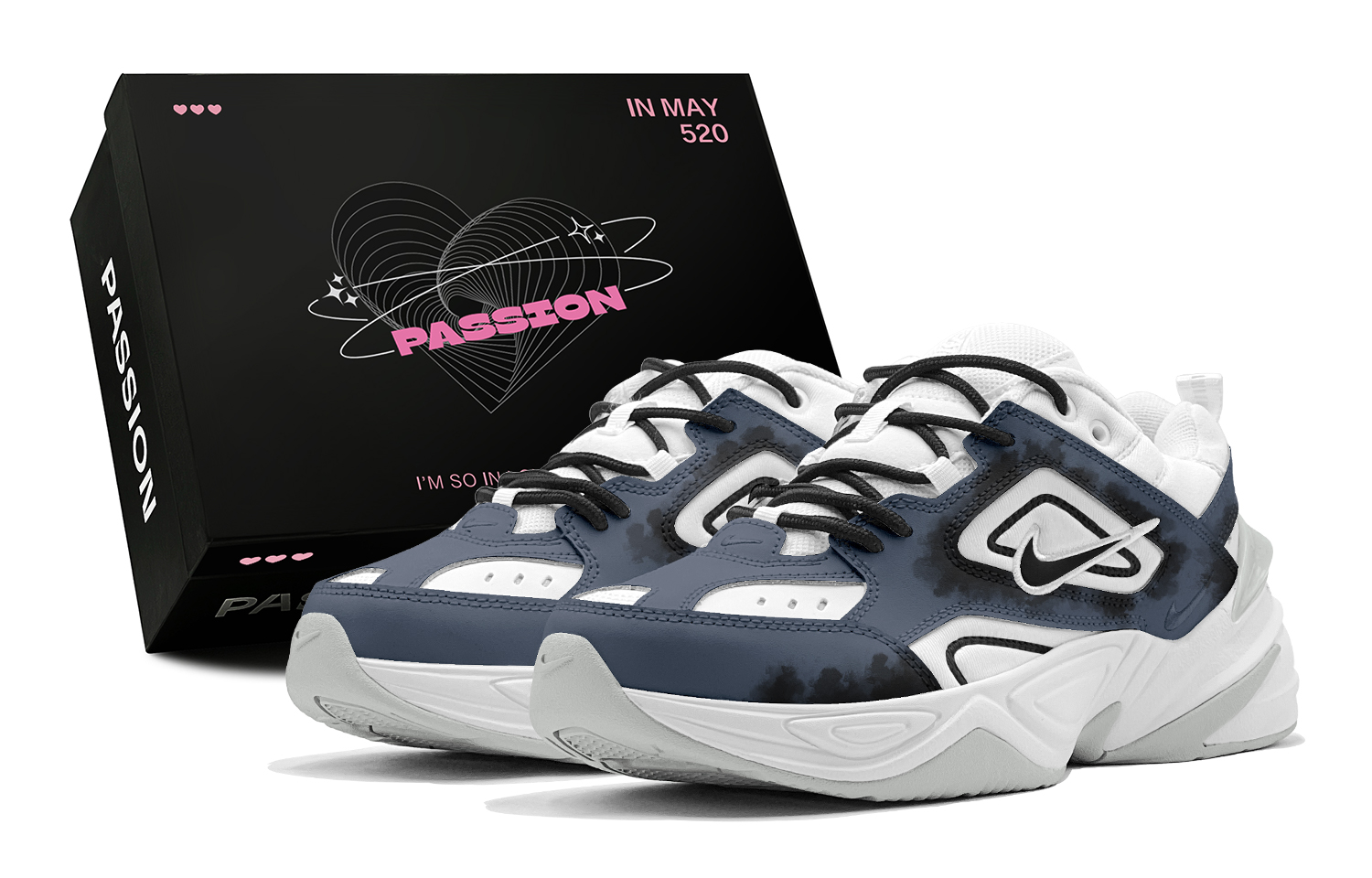 Nike M2K Tekno Ink Dyed Abyss Low Top Chunky Sneakers Women's Black Blue