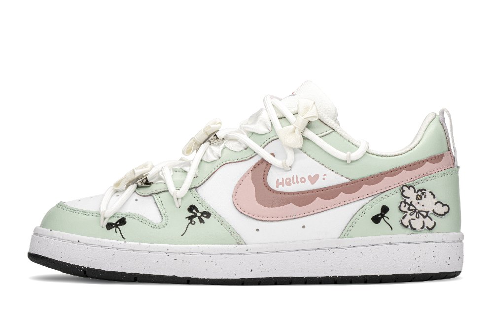 Nike Court Borough Low Top Skateboard Shoes Green Pink GS