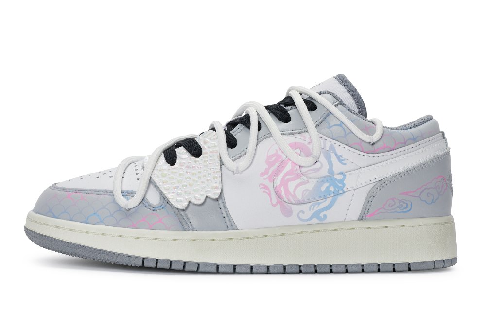 Jordan Air Jordan 1 811 Manufacture Pink Crystal Dragon Low-Top Vintage Basketball Shoes Women's Gray White Pink