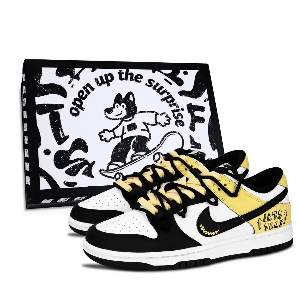 Nike Dunk Black White, Cool Play Trail Abrasion Resistant Low top Skateboard Shoes Unisex Yellow White Black