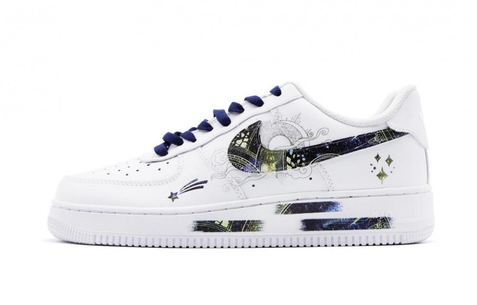 Nike Air Force 1 Galaxy Mooncatcher Low-Top Skateboard Shoes Men's White Blue