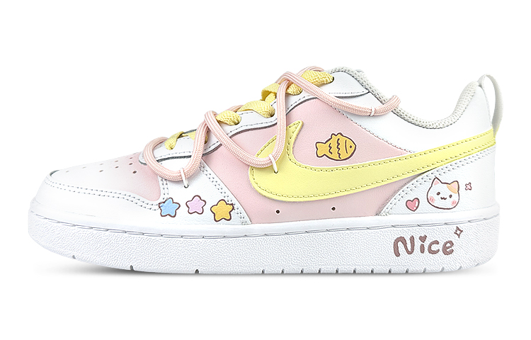 Nike Court Borough Low Low-Top Skateboard Shoes Women's Pink Yellow