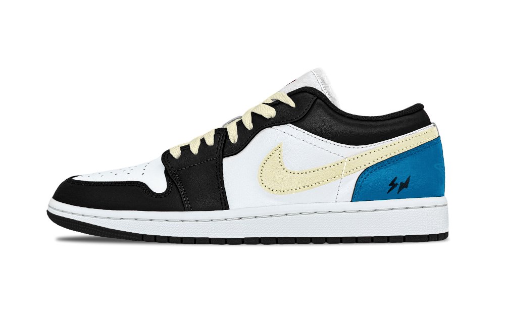 Jordan Air Jordan 1 Blue Lightning Abrasion Resistant Low Top Vintage Basketball Shoes Unisex Blue Black
