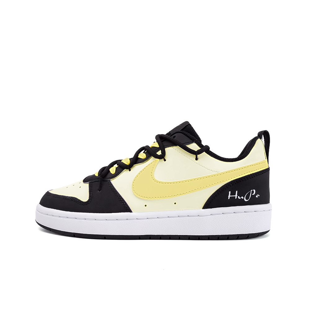 Nike Court Borough Gemini, Amber Non slip Lightweight Low Top Skateboard Shoes GS Black White Yellow