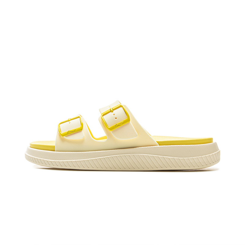 LiNing Slip Resistant Abrasion Resistant Slide Slippers Women's Beige Yellow
