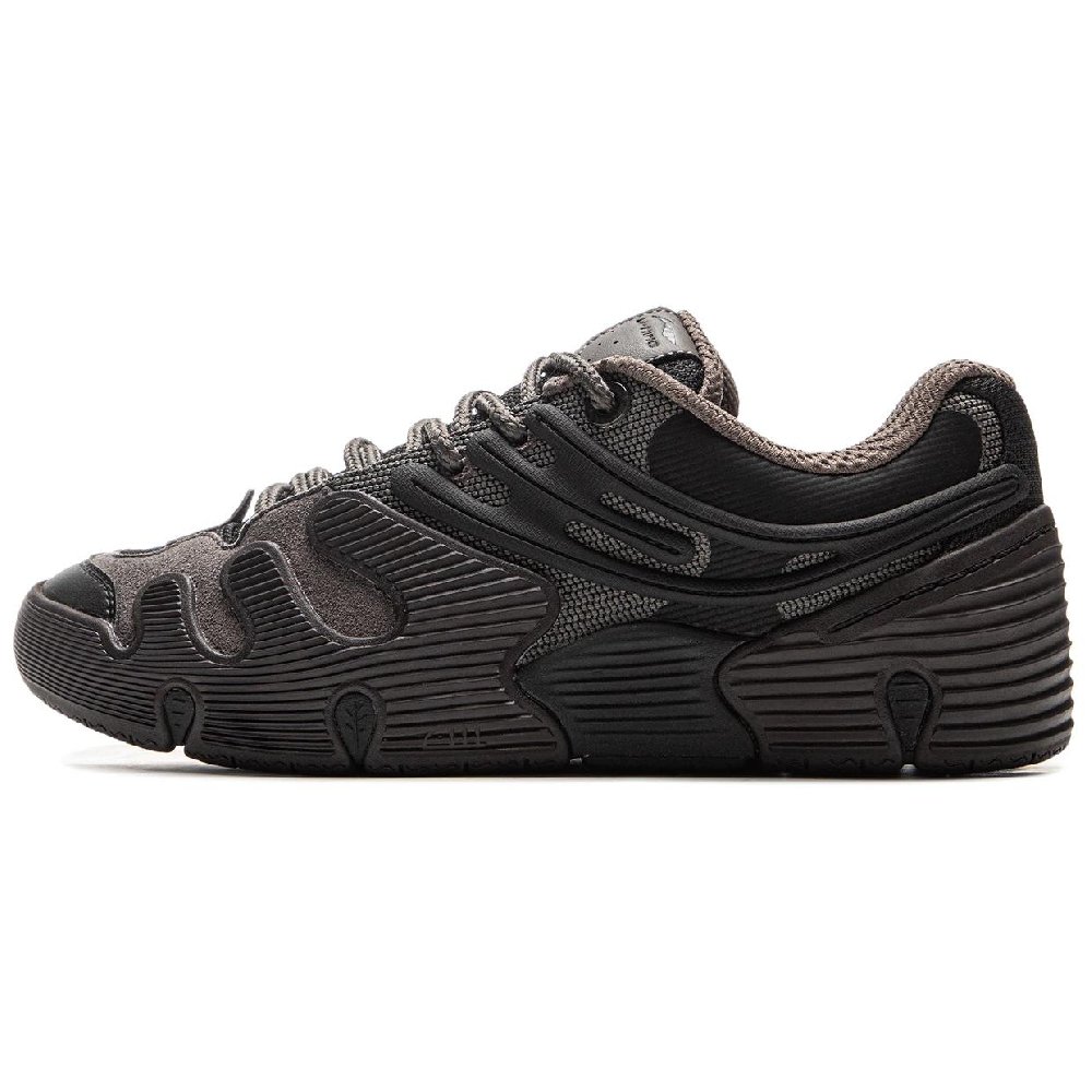 LiNing Slip-Resistant Cushioning Low-Top Skateboard Shoes Unisex Black Gray
