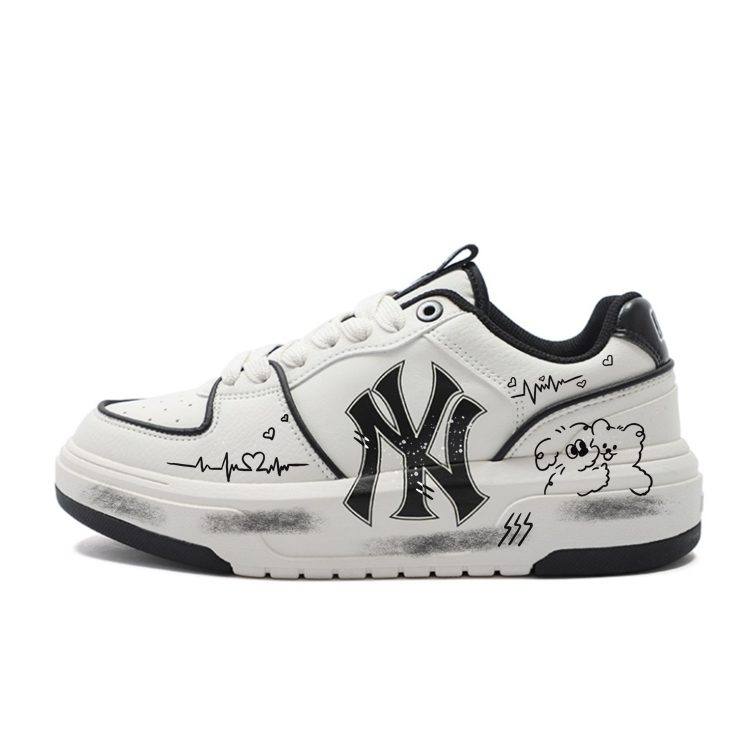MLB Chunky Liner Heartbeat Puppy Couple's Wear-Resistant Height Increasing Low-Top Skateboard Shoes Unisex White Black