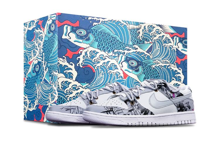 Nike Dunk Anti-Slip And Wear-Resistant Lightweight Low-Top Skateboard Shoes GS Black White Gray