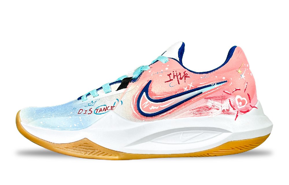 Nike Precision 6 Fantasy, Heartbeat Rhythm Anti Slip Wear Resistant Low Top Basketball Shoes Men's Blue Pink
