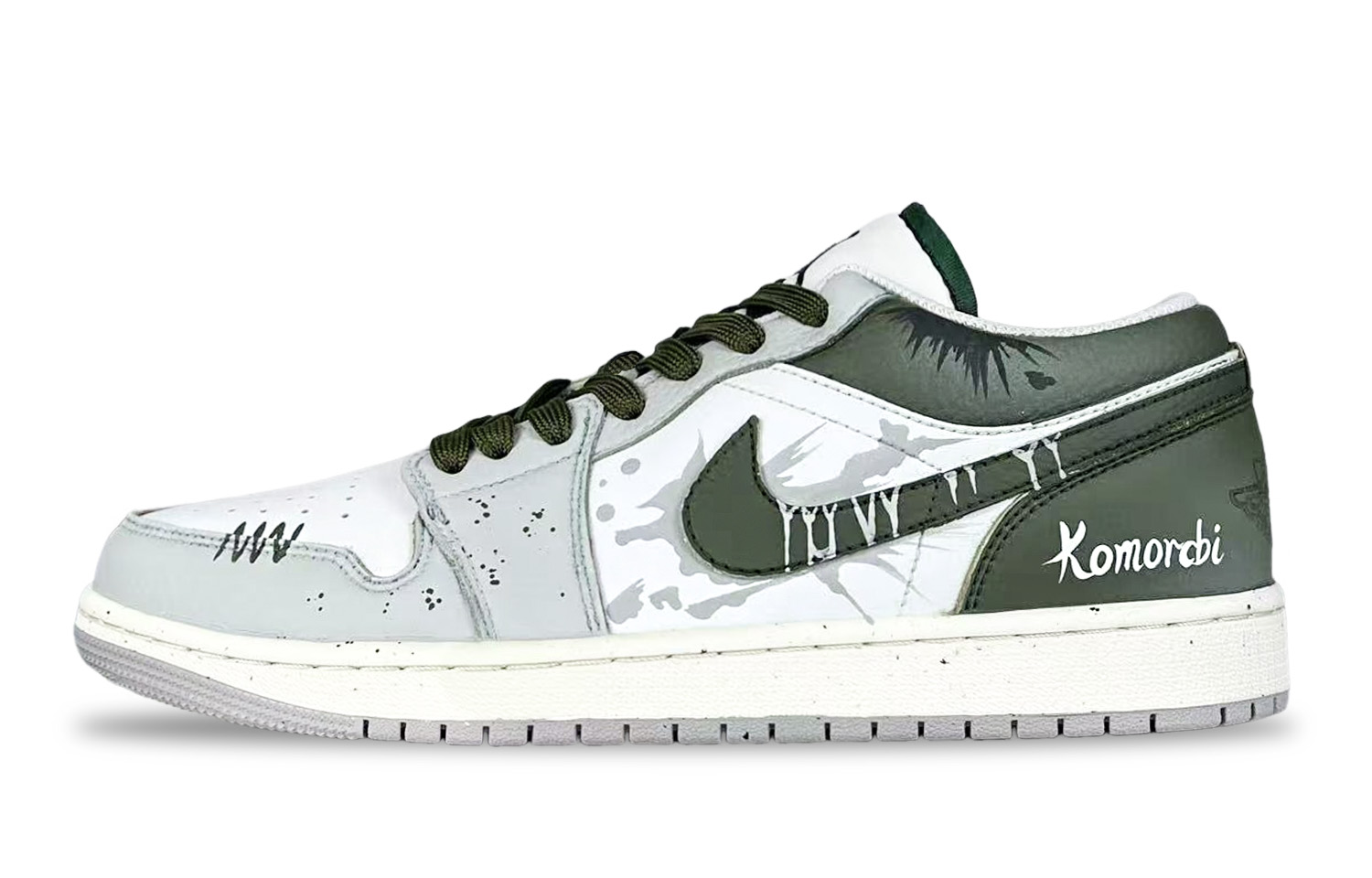 Jordan Air Jordan 1 Sea Salt Bubbles, Ji Mu Abrasion Resistant Low top Vintage Basketball Shoes Unisex Gray White Green