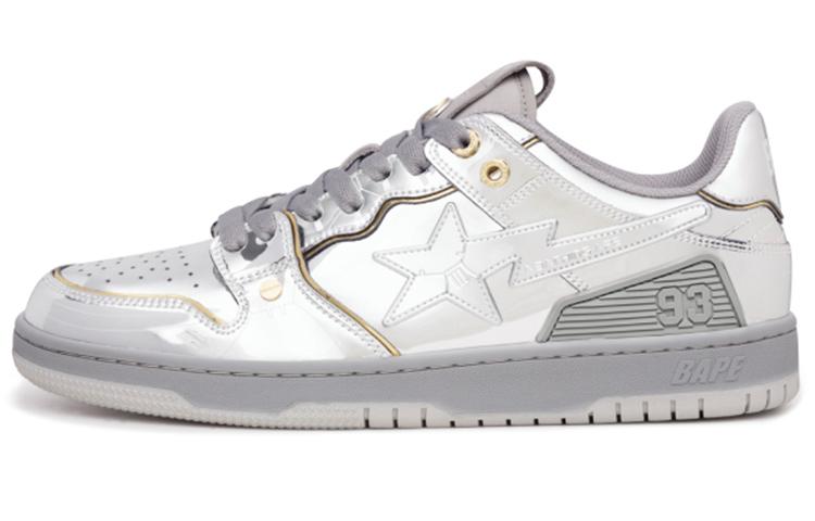 HajimeSorayama x A BATHING APE SK8 STA Stylish Skateboarding Shoes Men's Metallic Silver Vintage Version