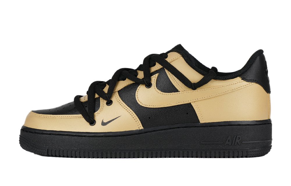 Nike Air Force 1 Dark Gold Low-Top Chubby Little Craftsman Custom Unisex Black Gold