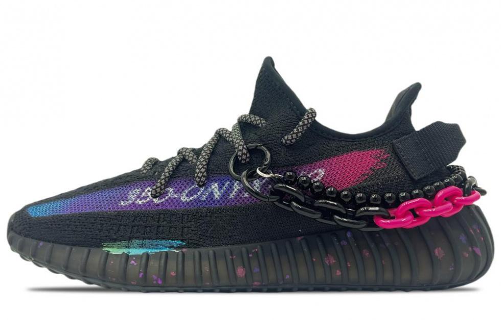 Adidas Originals Yeezy Boost 350 V2 Non slip Lightweight Low Top Casual Shoes Unisex Black Rose Pink