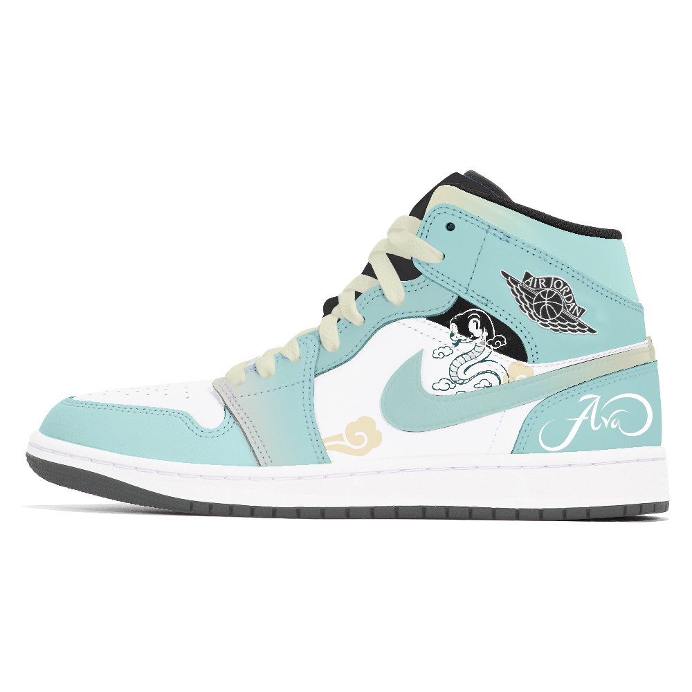 Jordan Air Jordan 1 Abrasion-Resistant Mid-Top Vintage Basketball Shoes Unisex White Green