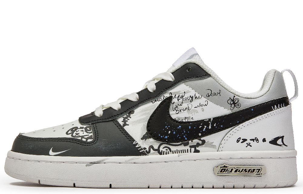 Nike Court Borough Low ADCDAVINCI Custom, Ultra Fast Graffiti Low Top Skateboard Shoes Women's Black Gray White